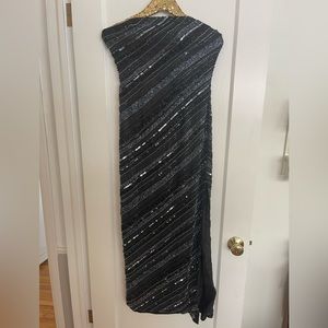 Scala Large black & silver beaded gown with slit Strapless
